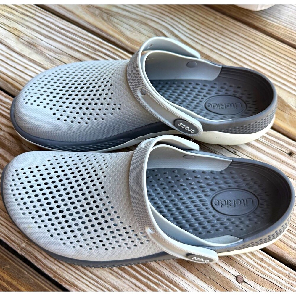 Crocs LiteRide Clog Sandals Gray/White Slip-On Cushioned Breathable Men's 11